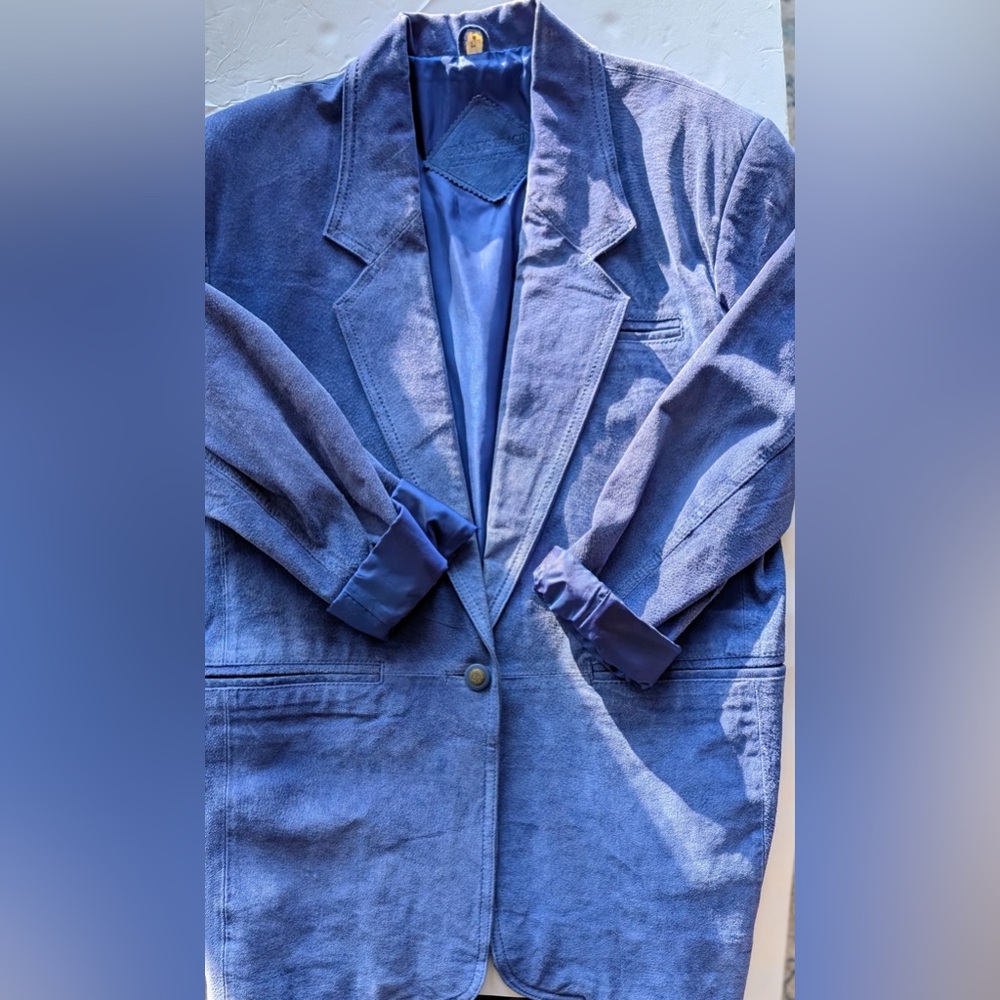 Atlantic Beach Leather GOAT Works Vintage Women’s Blazer Size Large Cobalt Blue